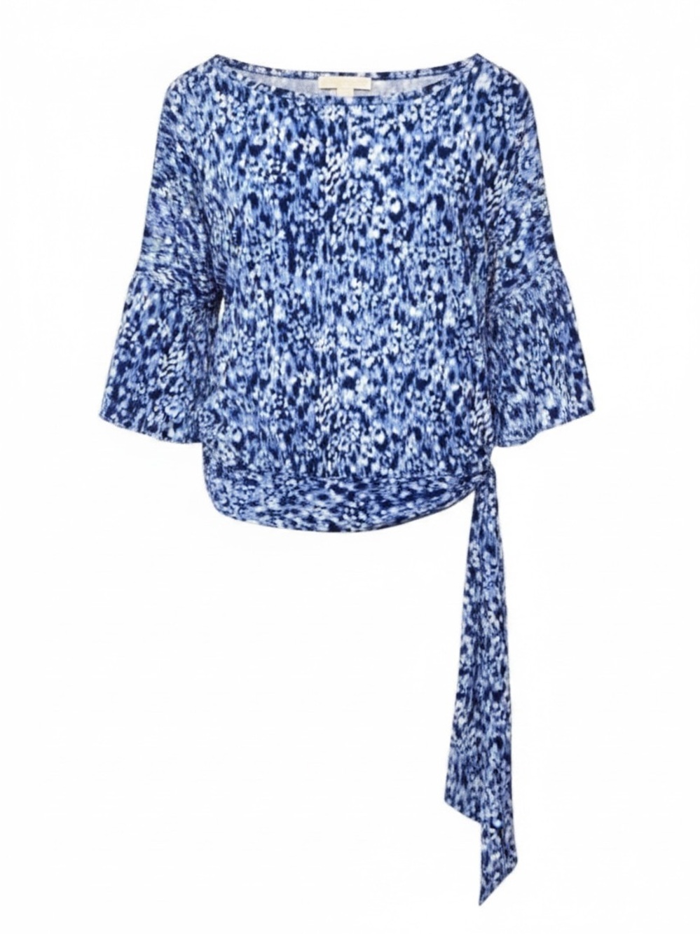 Michael Kors Blue Animal‎ Print Tie Waist Top Bell Sleeve Blouse Size M